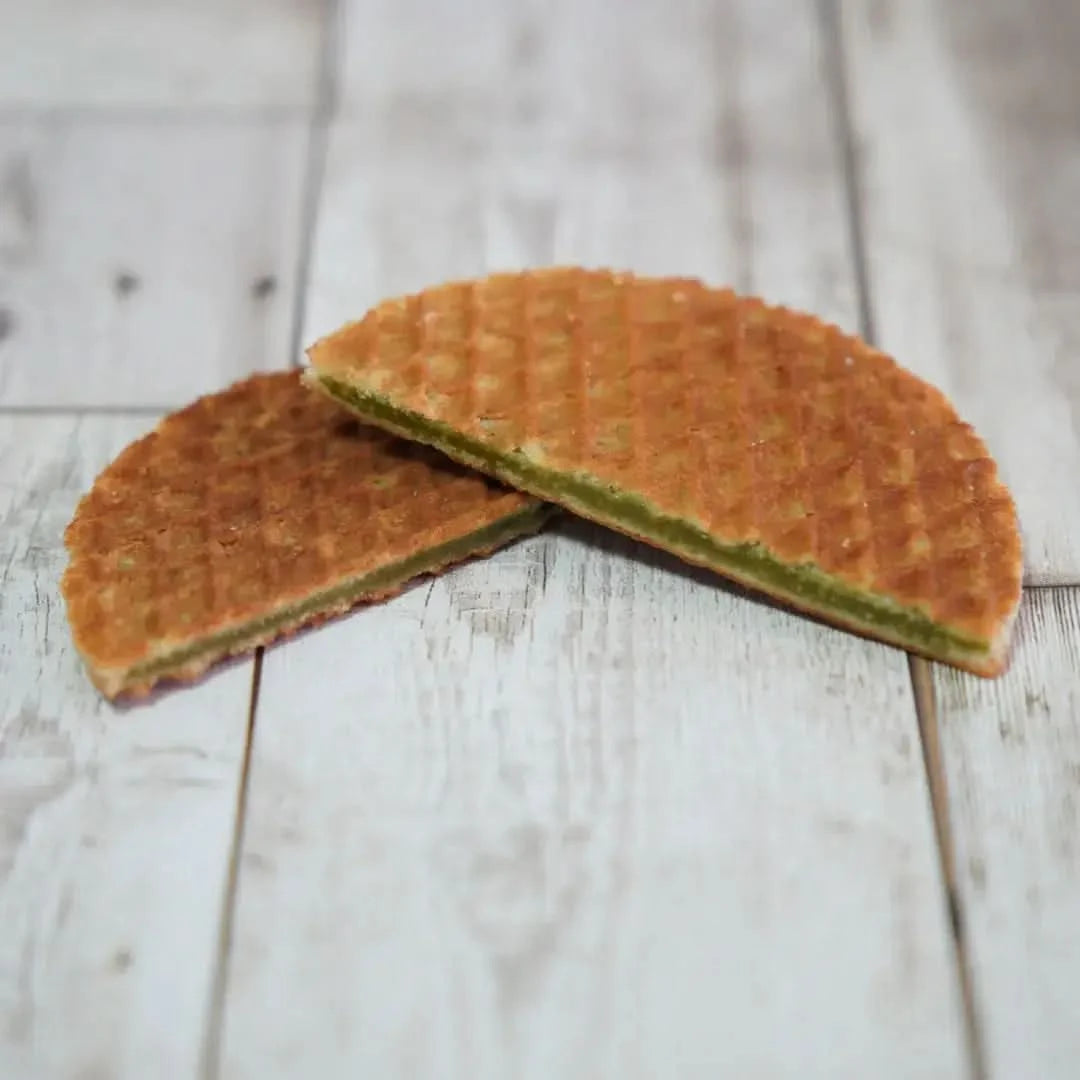 crispy and chewy matcha stroopwafel